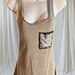 Vintage Y2K Slub Cotton Sequin Mesh Racerback Tank Top with Black faux leather S